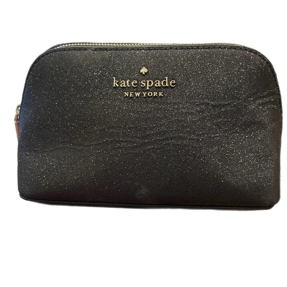 Kate Spade glitter cosmetic bag black with gold hardware. B12